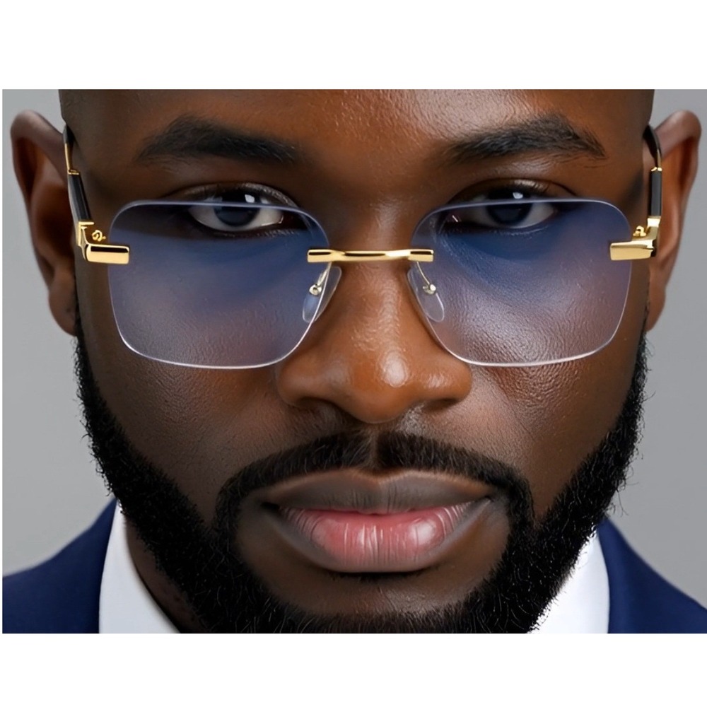 Men's Retro  Rectangular Sunglasses Gold‎ Blue Gradient Lenses Fashion Eyewear